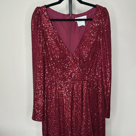 NWT IEENA for MAC DUGGAL 26395 Wine Sequin Wrap Evening Gown Women’s - Picture 4 of 10